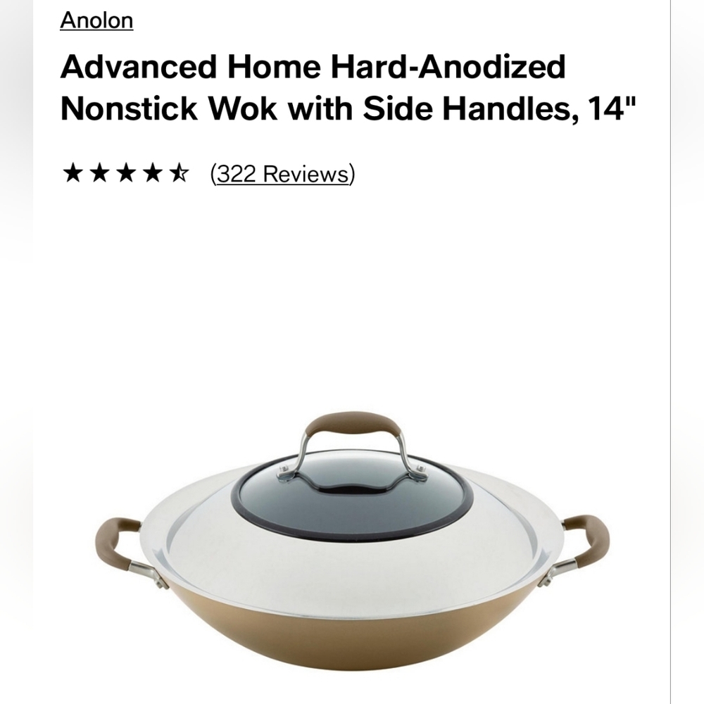 NWB Anolon Advanced Home Hard-Anodized Nonstick Wok with Side Handles, 1…